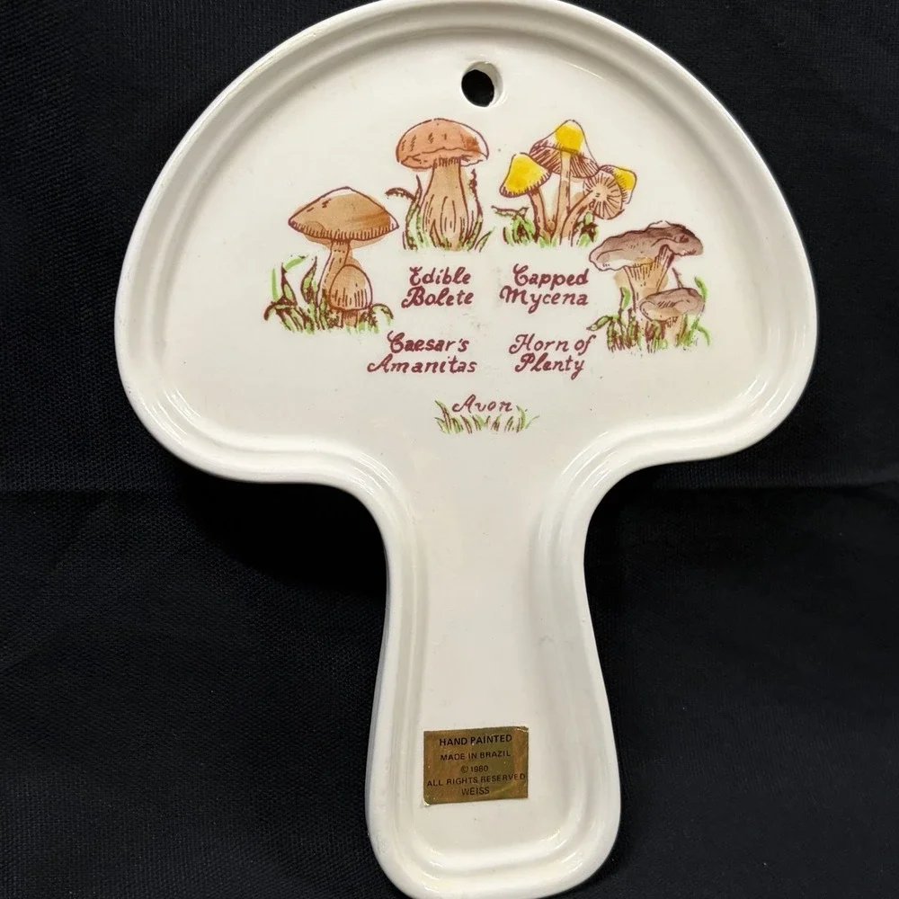 Avon Weiss 1980 Mushroom Spoon Rest Wall Hanging‎ Ceramic Hand Painted Brazil